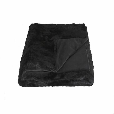 HOMEROOTS 100 Percent Natural Rabbit Fur Black Throw Blanket 2 x 50 x 60 in. 358166